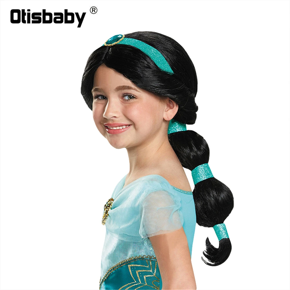 Aladdin's Lamp Halloween Girls Princess Jasmine Hair Black Long Wig Fancy Kids Rapunzel Disguise Child Cosplay Unicorn | Детская