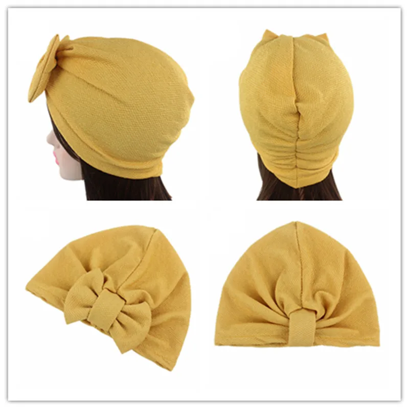 Мусульманская однотонная шапка женская с большим бантом стрейч хиджаб тюрбан