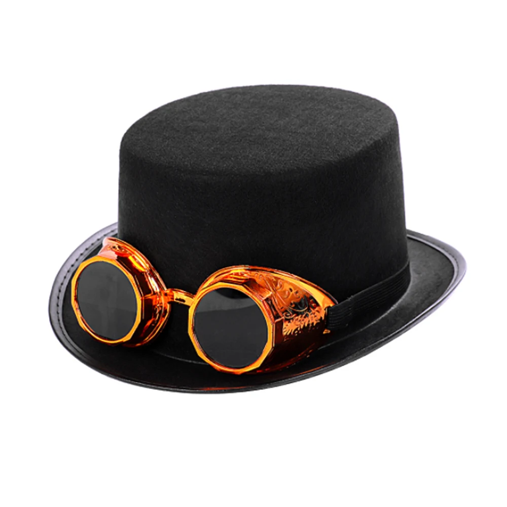 

Punk Black Steampunk Men/Women Top Hat With Googles Gothic Party Festival Hats Accessories