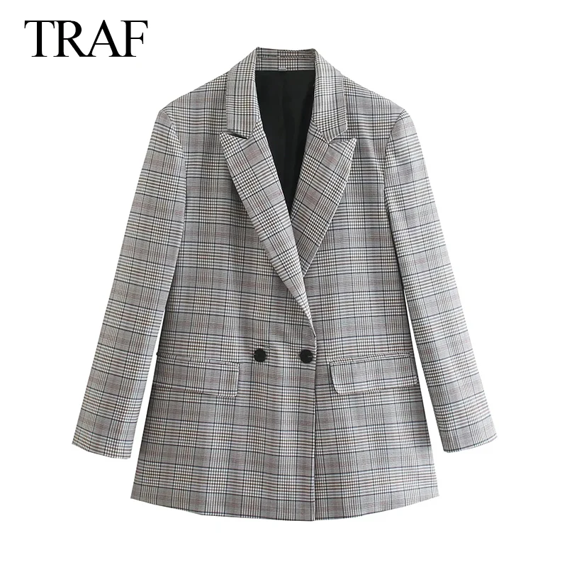 

Женский двубортный блейзер с длинным рукавом, свободного покроя