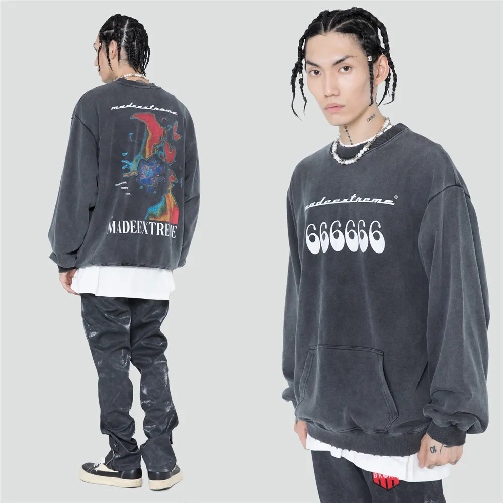 

Wash Grey Color Men Sweatshirt Tops Hoodie Creative Printing Hip Hop Streetwear Harajuku Pullover Cotton Autumn Casual Clothing
