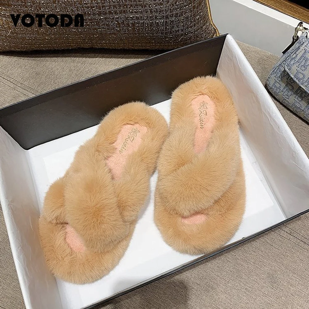 

Winter Women Home Cotton Slipper Plush Cross Open Toe Ladies Flip Flop Furry Thick Bottom Warm Cozy Non-Slip Female Indoor Shoes