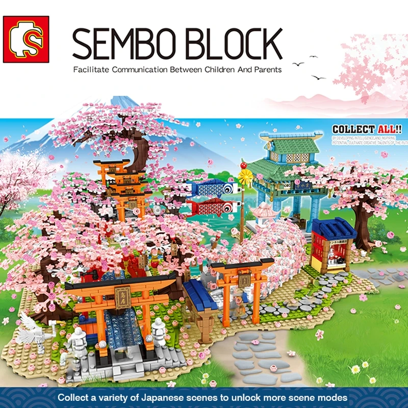 

SEMBO Japanese Cherry Blossom Sakura River Building Blocks Model Architecture Technical Constructor Bricks Diy Toys For Girls