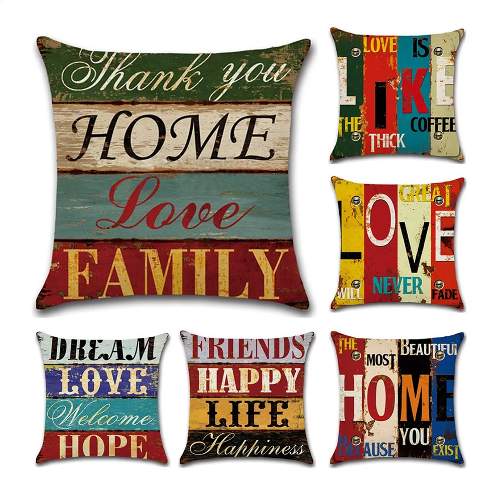 

ROMANZO Vintage Mediterranean Hand-Painted Letters 45*45cm Cushion Cover Linen Throw Pillow Car Home Decoration Pillowcase