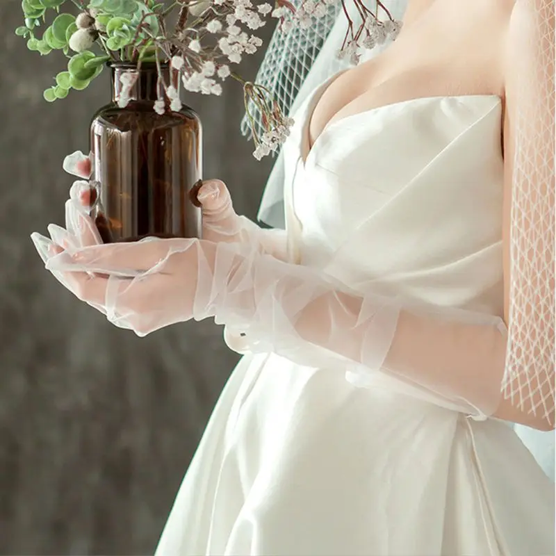 Женские ультратонкие Свадебные перчатки из тюля однотонные прозрачные