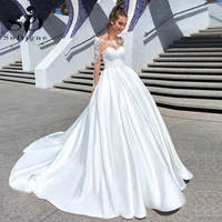 sodigne boho satin wedding dresses long sleeves lace appliques scoop white ivory bridal gown princess wedding gowns