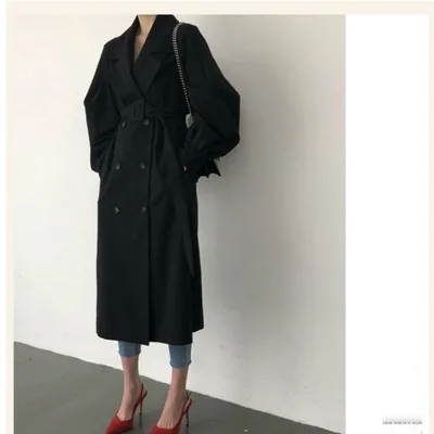 

2021 Brand Designer Women's British Style Double Breasted Long Trench Coat Slim Outwear Fashion Loose Windbreaker Abrigos Mujer