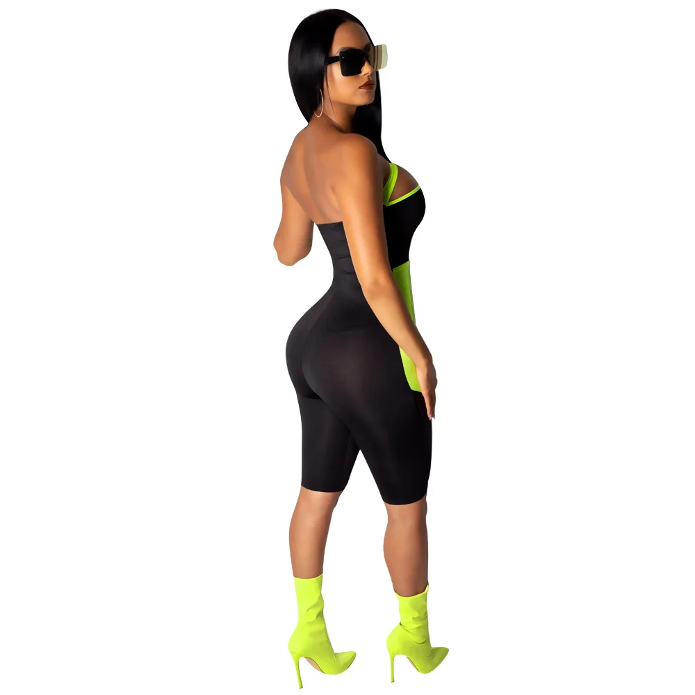 

Off Shoulder Jumpsuit Sheer Mesh Patchwork Strapless Slinky Rompers Womens Jumpsuit Clothes 2019