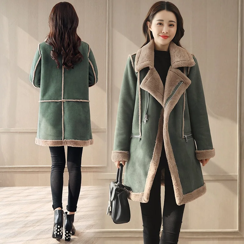 

and long style Korean version 2020 new Cotton padded women's middle winter coat deerskin cashmere Lamb Fur thickened