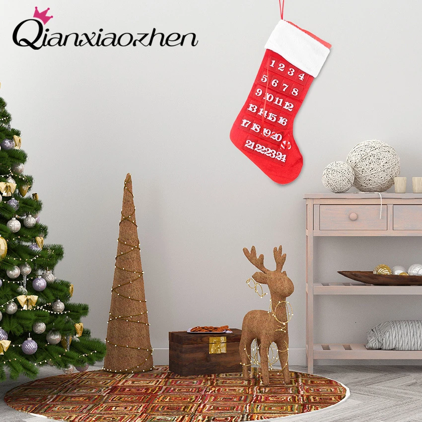 Qianxiaozhen рождественские носочки из нетканого материала с календарем украшения