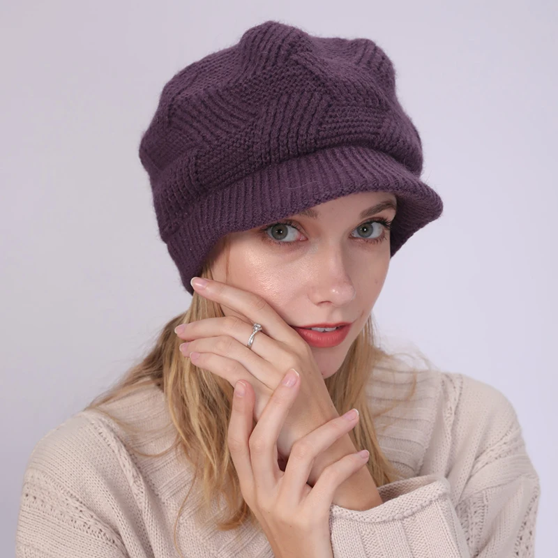 Женская вязаная шапка из искусственного кроличьего меха однотонная бархатная с