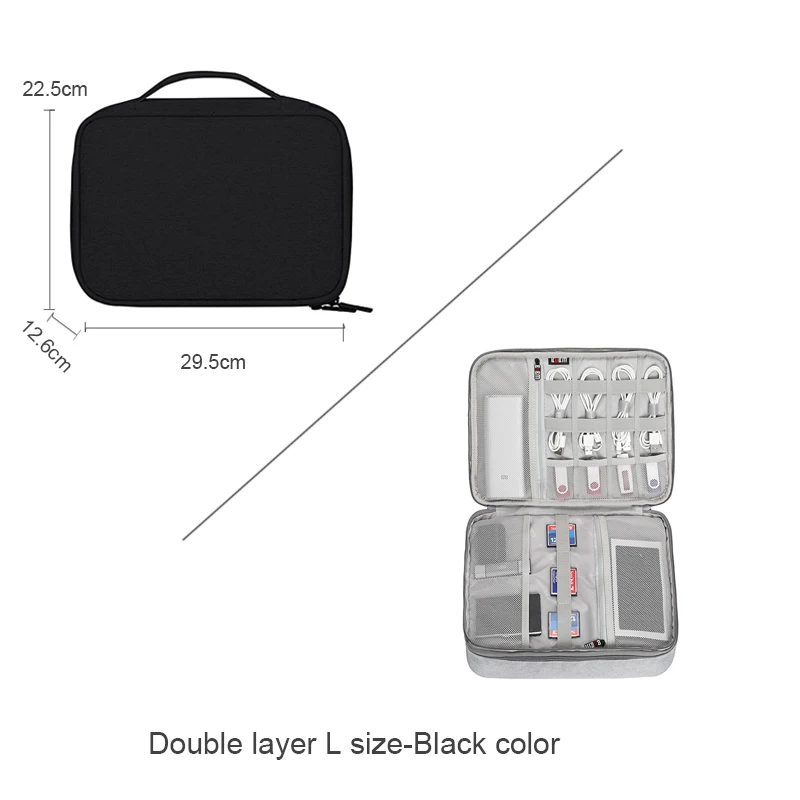 Double layer-L-black BUBM портативный кабель сумка, цифровой USB гаджет Органайзер провода зарядное устройство косметическая сумка на молнии Power Bank рукав с Ipad чехол - Цвет: Double layer-L-black