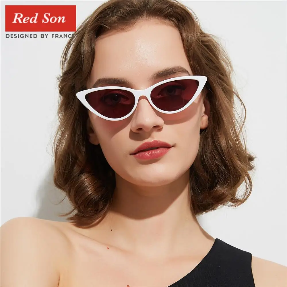 Модные солнцезащитные очки Red Son 2019 кошачий глаз женские модные ретро UV400|Женские