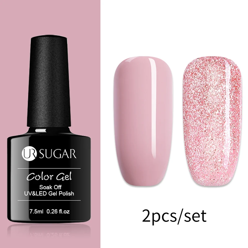Ur Sugar 7,5 мл розовое золото блестящий Гель-лак для ногтей розовый Цвет гель-блестки для ногтей искусство замочить от УФ-гель-лака УФ светодиодный - Цвет: Set 2