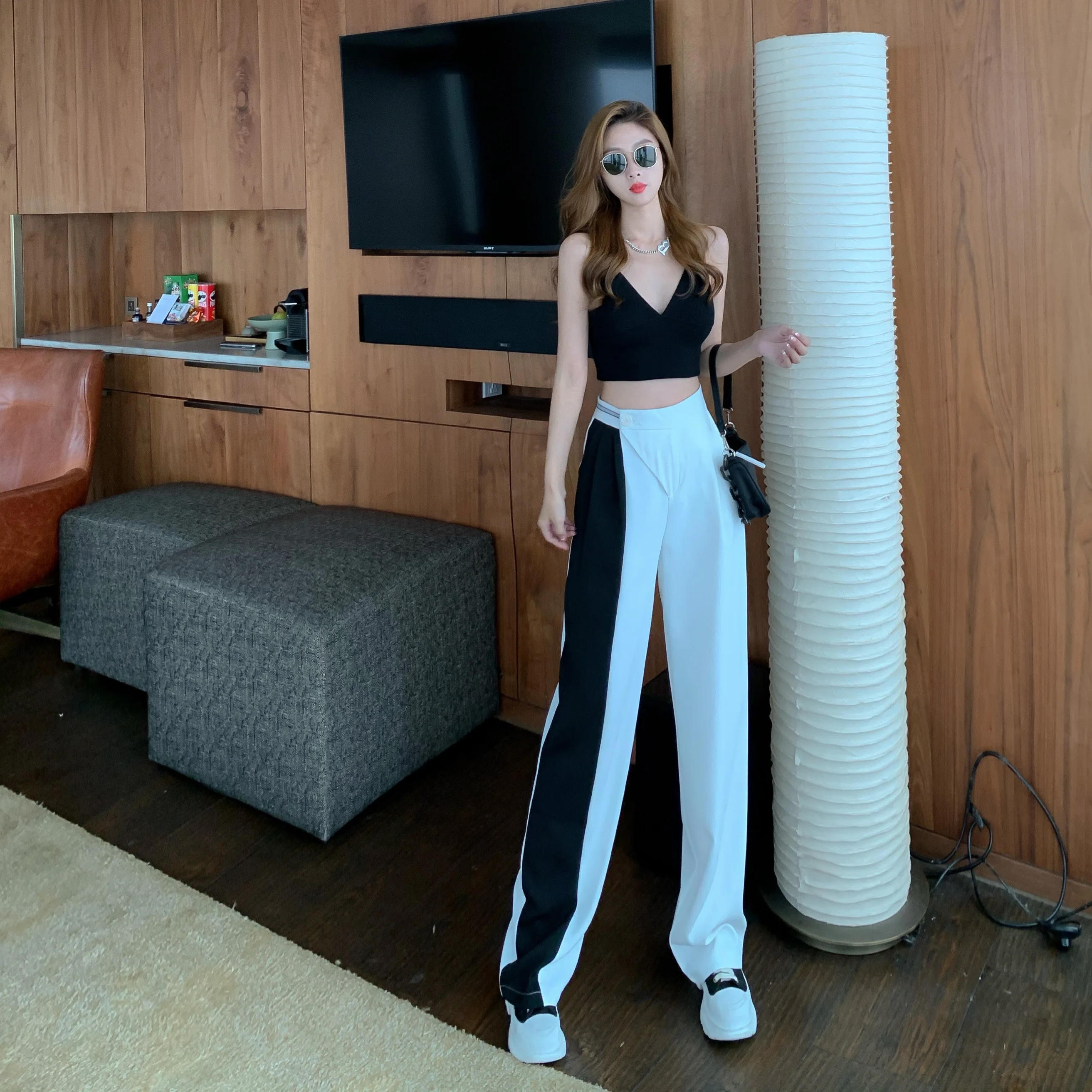 Дешевые женские джоггеры спортивные брюки повседневные широкие полосатые в