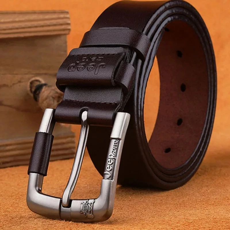 Designer Jeep zero 100% Upper Genuine Leather Alloy Pin Buckle Belt For Men Business Fancy Vintage Jean Cintos Belts | Аксессуары для