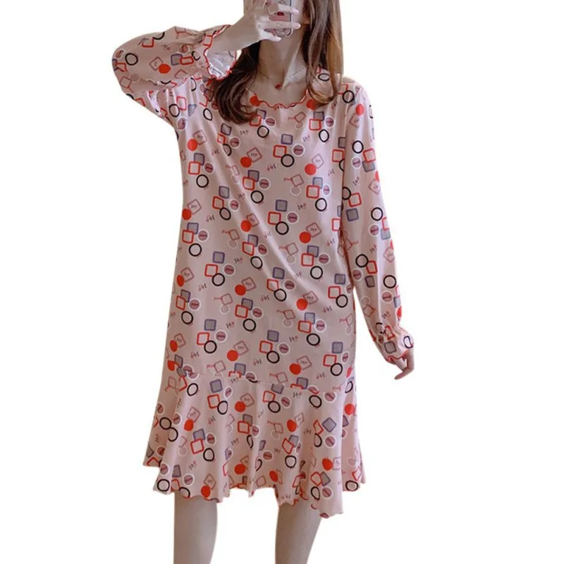 

New New Product Nightdress Autumn Long-sleeved Nightdress Sweet And Cute Large Size Loose Casual Home Wear