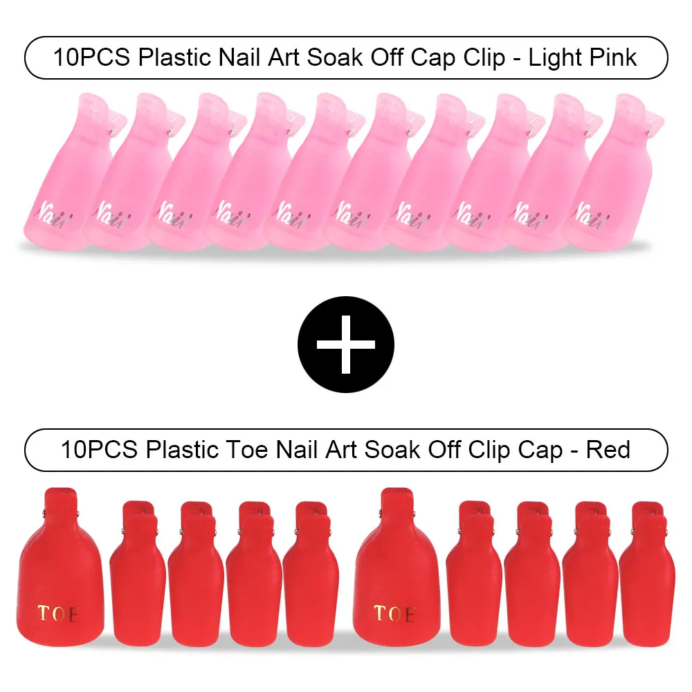 Red Toe BarbiPink Hd 20 шт Пластиковый Лак для ногтей замочить от крышки зажимы УФ-гель для ногтей для удаления обертывания обезжириватель очиститель для маникюрного инструмента пальцы и пальцы ног - Цвет: Red Toe BarbiPink Hd