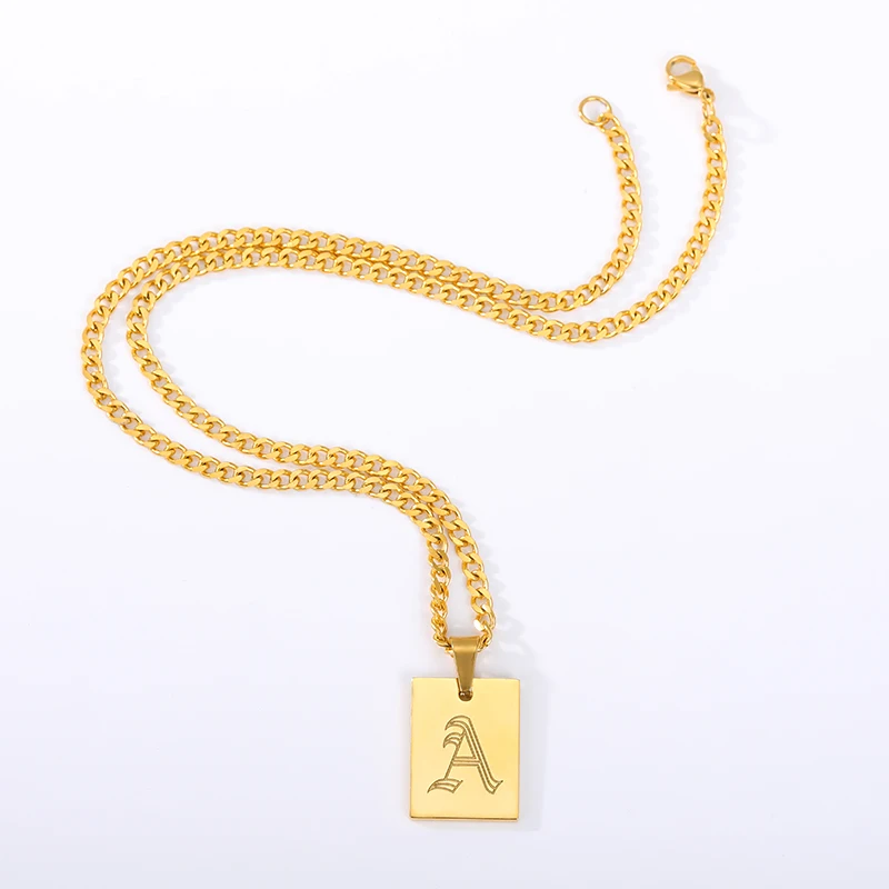 

A-Z Initials Necklaces For Men Women Stainless Steel Engraving Letter Nameplate Neck Chains Punk Jewelry BFF Gifts Collier Femme