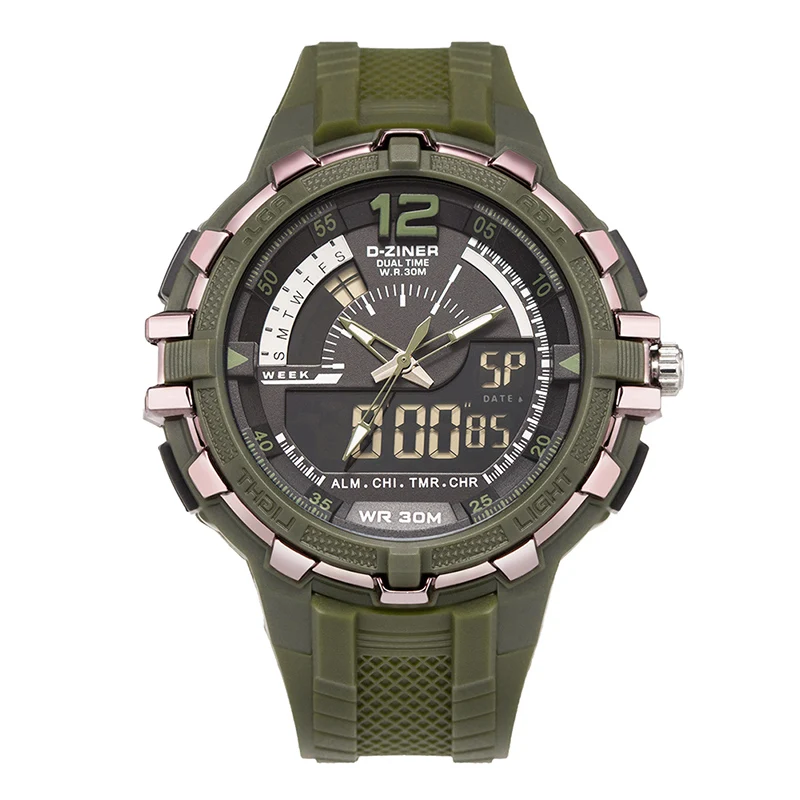 Army Green D-ZINER G военный шок мужские часы спортивные часы светодиодный цифровой 10 бар водонепроницаемые повседневные часы мужские Часы наручные кварцевые часы - Цвет: Army Green