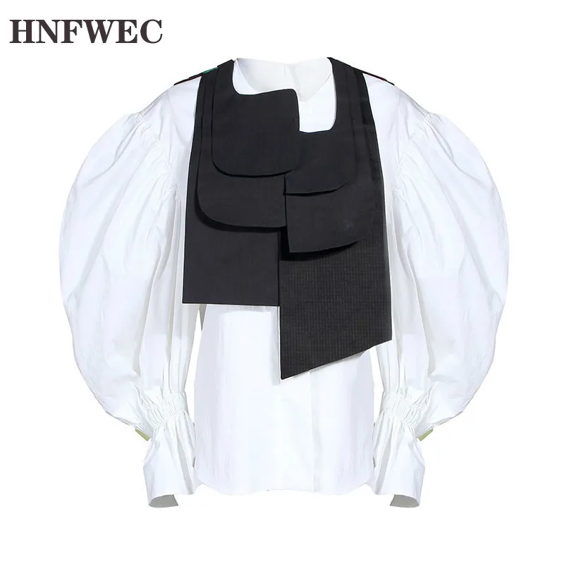 Женская блузка с круглым вырезом и длинным рукавом фонариком свободная рубашка