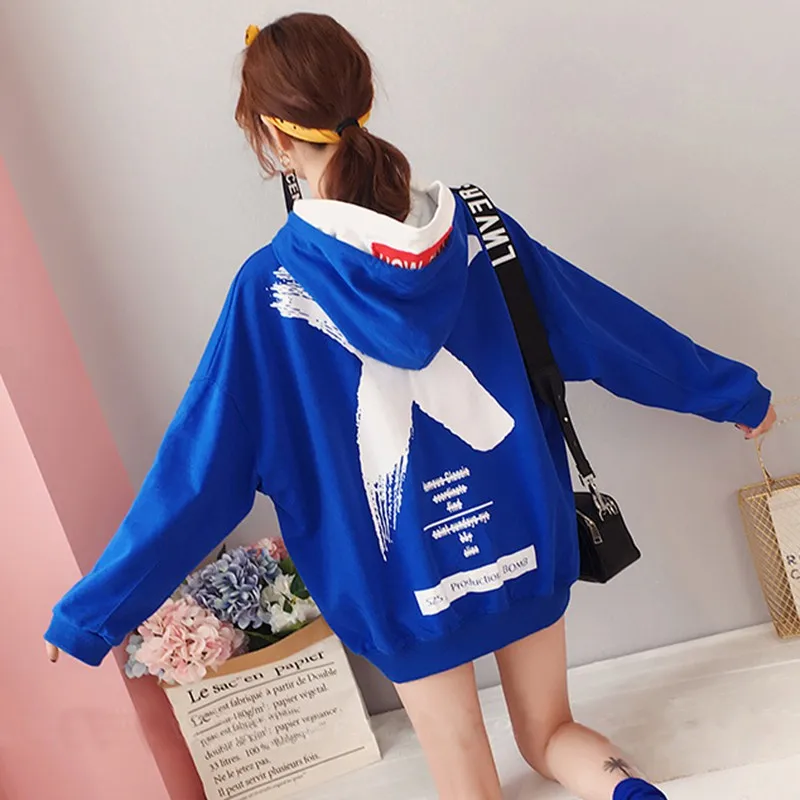 

3Colors Women Autumn Winter Hoodies New Cartoon Print Sweatshirt Korean Style Round Neck Long Sleeve Pullovers Plus Female Tops