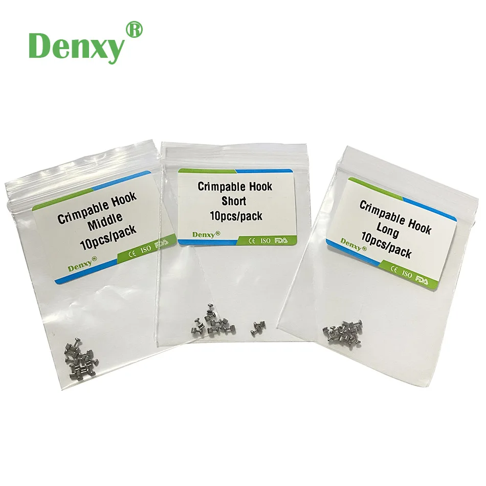 Denxy 100pcs Dental Orthodontic Crimpable Hook Dental Short Long Orthodontic Bracket ortho attachments lingual button