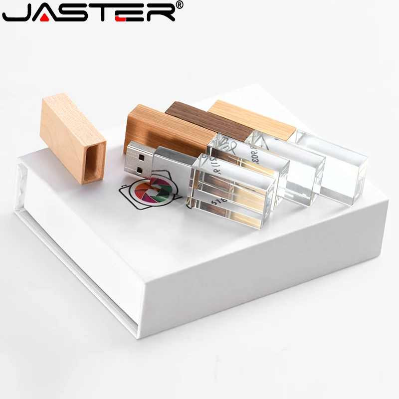 

JASTER USB Flash Drives Wooden Crystal Pen Drive Colour Print Custom Logo Memory Stick 8G 16G 32G 64GB 128G Real Capacity U Disk