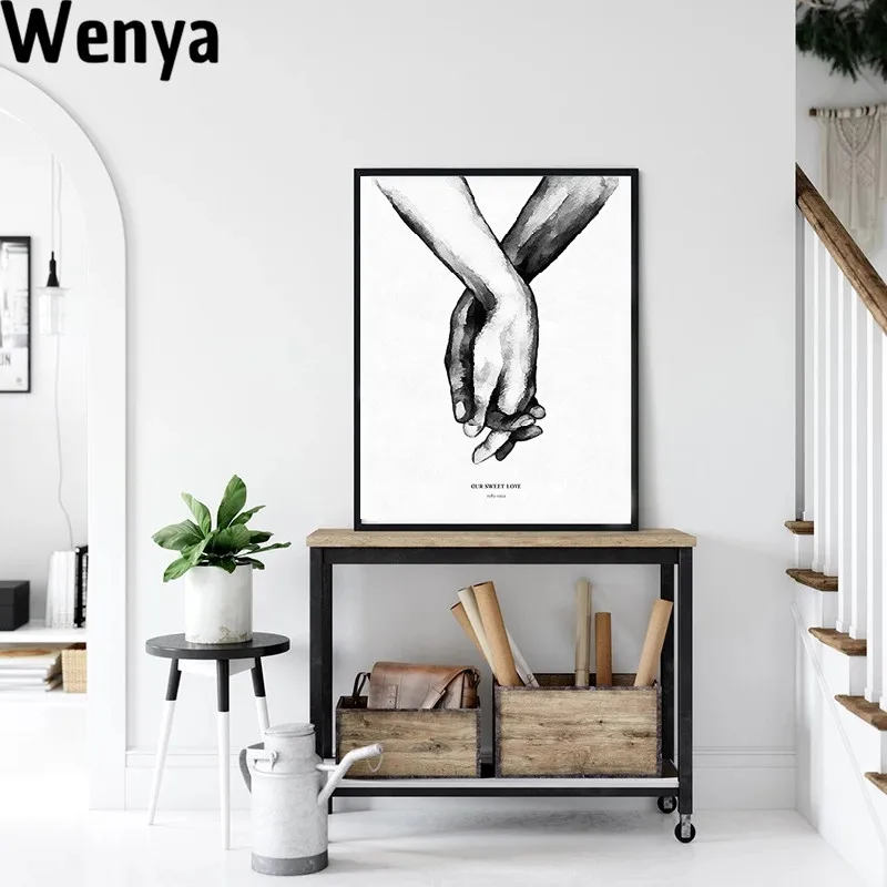 

Modern Canvas Painting Nordic Style Abstract Sweet Love Holding Hands Picture Wall Art Poster Minimalist Painting Living Room