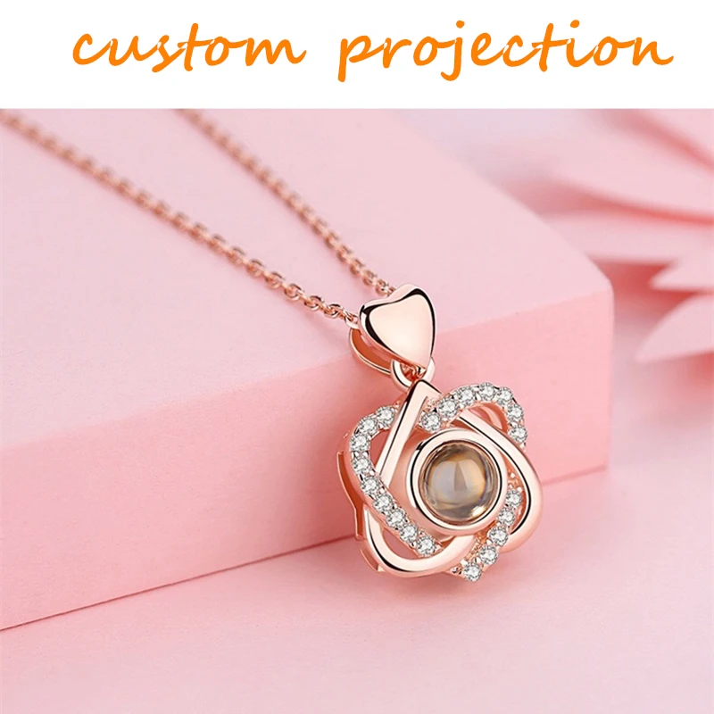 Duoying 100 Languages I Love You Custom Projection Pendant Necklace Women Jewelry Love Memory Wedding Necklace Valentine's Day