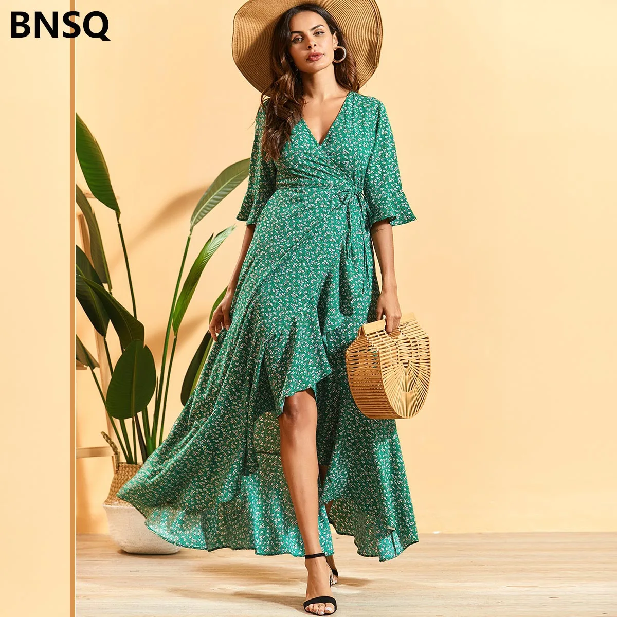 

Womens Irregular Ruffles Dress New Floral Printed Boho Half Sleeve Long Maxi Dress Summer Beach Plus Size Holiday Dresses