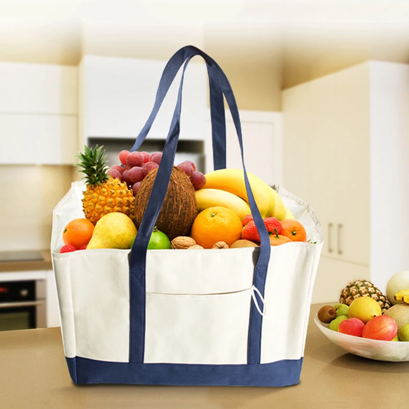 

Insulated Grocery Bags Foldable Storage Bag Portable Drawstring Pocket High Capacity Reusable Shopping Bag XH8Z