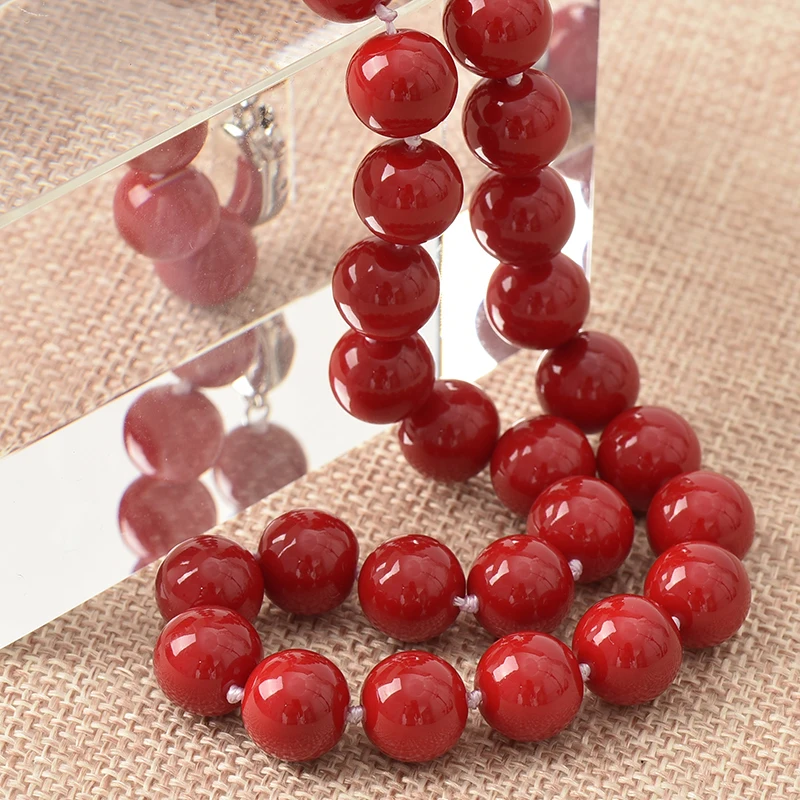 Новая мода ожерелье из красного коралла 10 мм Круглый Простой стиль ручной работы