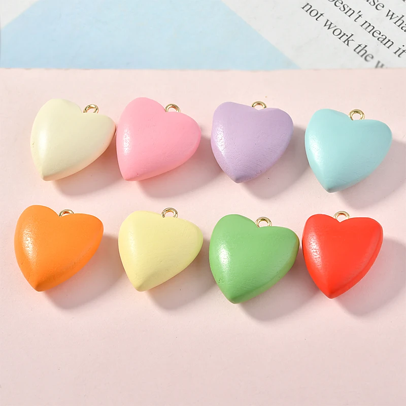 

22*20mm Bright Spring Colors Wood Heart Beads 50pcs/Lot Lovely Wooden Jewelry Beads material Fit Fashion Earring Charms Pendant