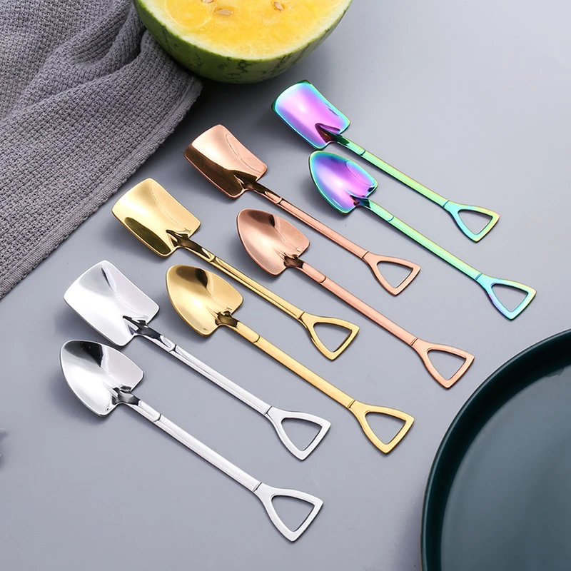 

8PCS Retro Coffee Spoon Stainless Steel Fruit Shovel Creative Watermelon Scoop Ice Cream Spoon Tea-spoon Tableware Kitchen Tool