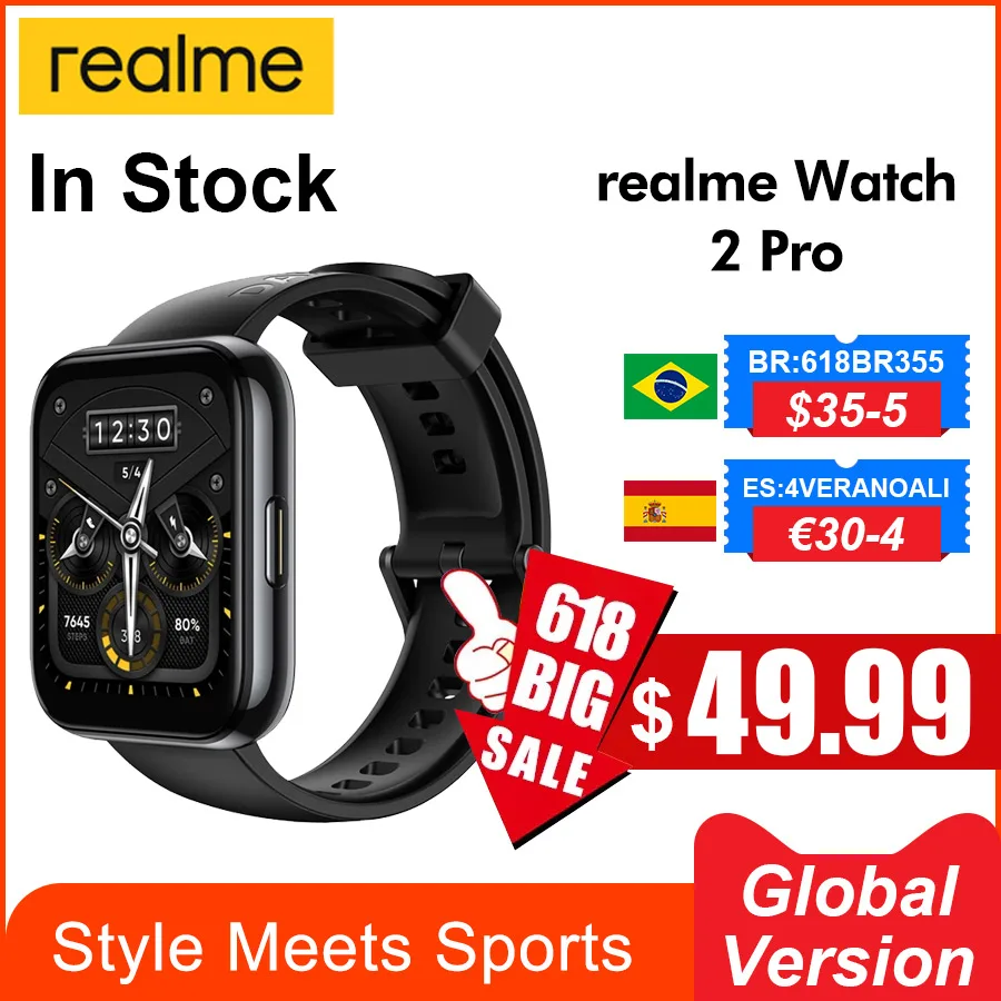 Глобальная версия realme Watch 2 Pro 1,75 "Большой Цвет Дисплей IP68 Водонепроницаемость 90 спортивных режимов 14 дней Срок службы батареи Смарт часы