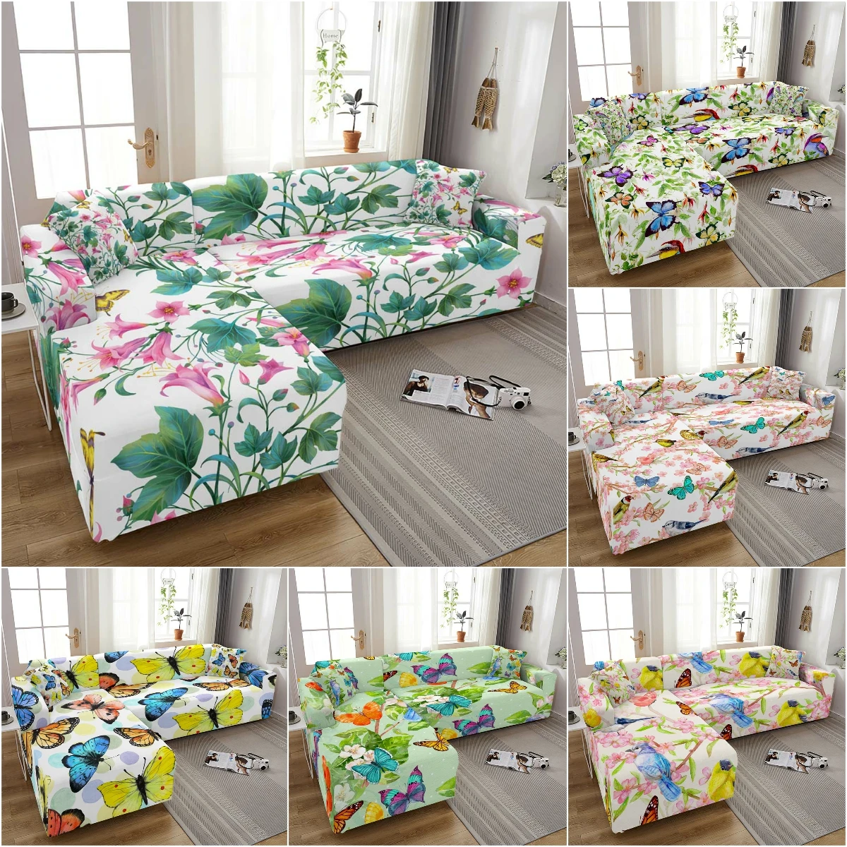 Butterfly Printed Sofa Cover For Living Room Spandex All-Inclusive Wrap Sectional Couch Cover Elastic Chair Slipcover 1-4 Seater