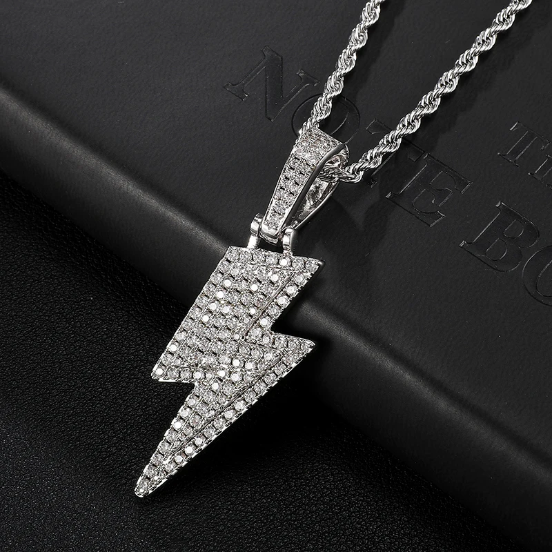 Bling Iced Out микро проложенный CZ молния твердая задняя подвеска и ожерелья для мужчин