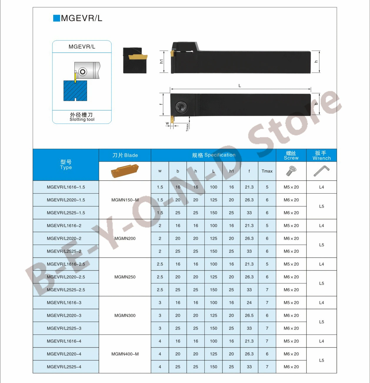 

BEYOND 7-shape MGEVL MGEVL1616-1.5 MGEVL2020-2 MGEVL2525-2.5 -3 -4 -5 Face Grooving Turning Tool Holder Slot Lathe Cutter Bar
