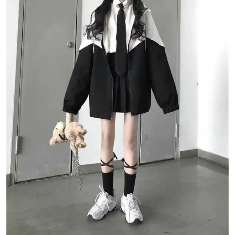 2021 Spring Autumn New Korean Stitching Hooded Cardigan Long Gothic Velvet Ladies Coat Women Fashion Tunic Jacket Bohemian |