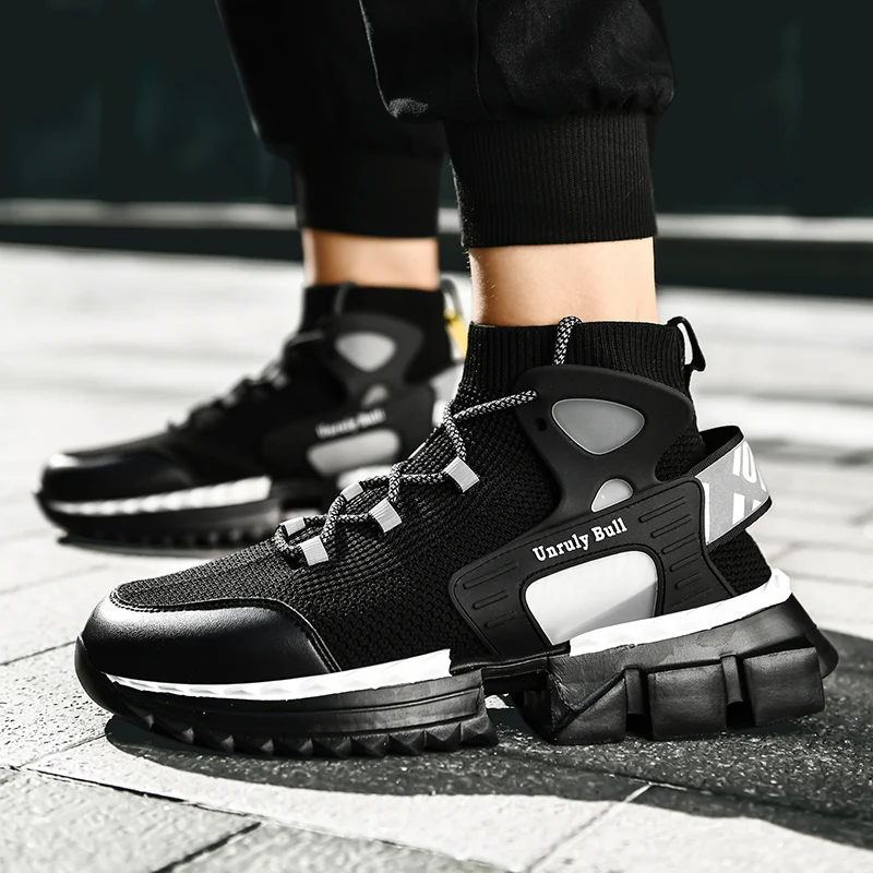 

New Trendy Mesh Men Sneakers Hip-hop Thick Sole Sport Shoes Breathable Sock Men Running Shoes Good Quality Road Walking Shoes
