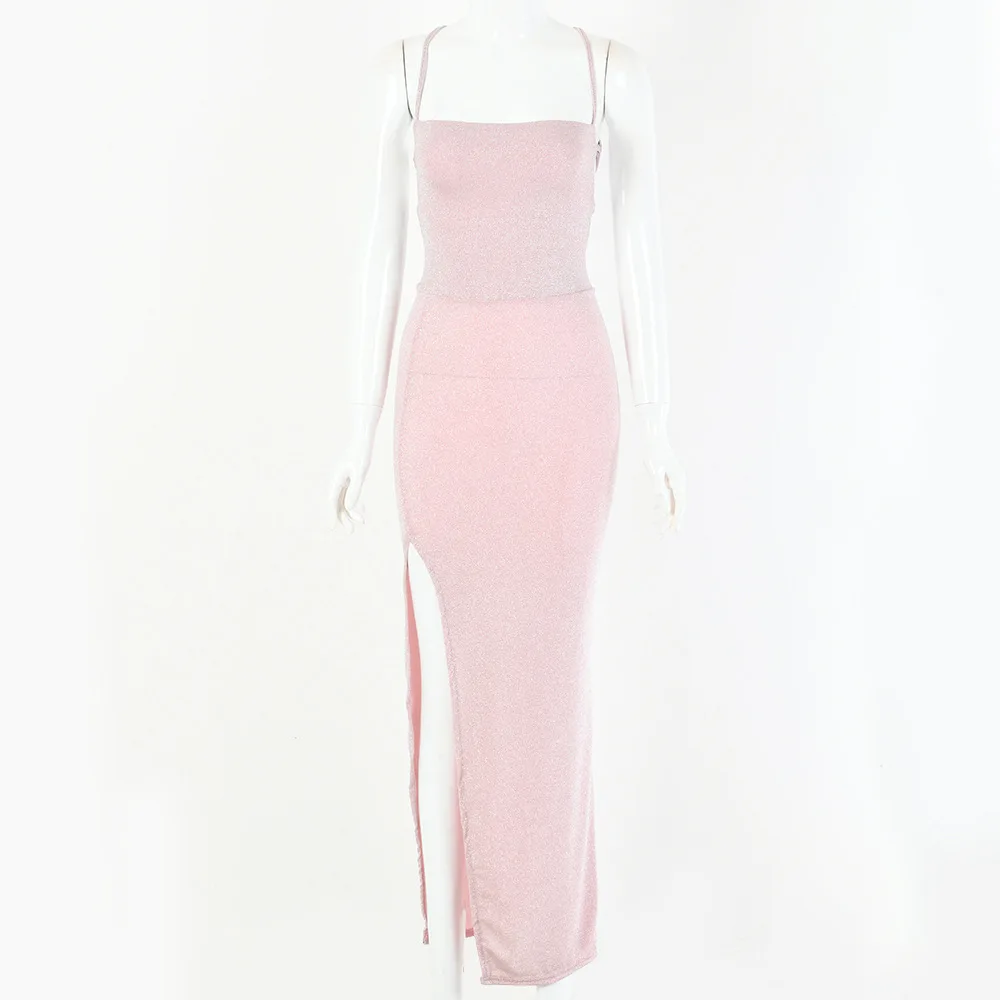 

Women's Dress Long Backless Long Skirt Fashion Sexy Suspenders High Split Bandage Summer Dress Elegant Slim Party Dress Vestidos