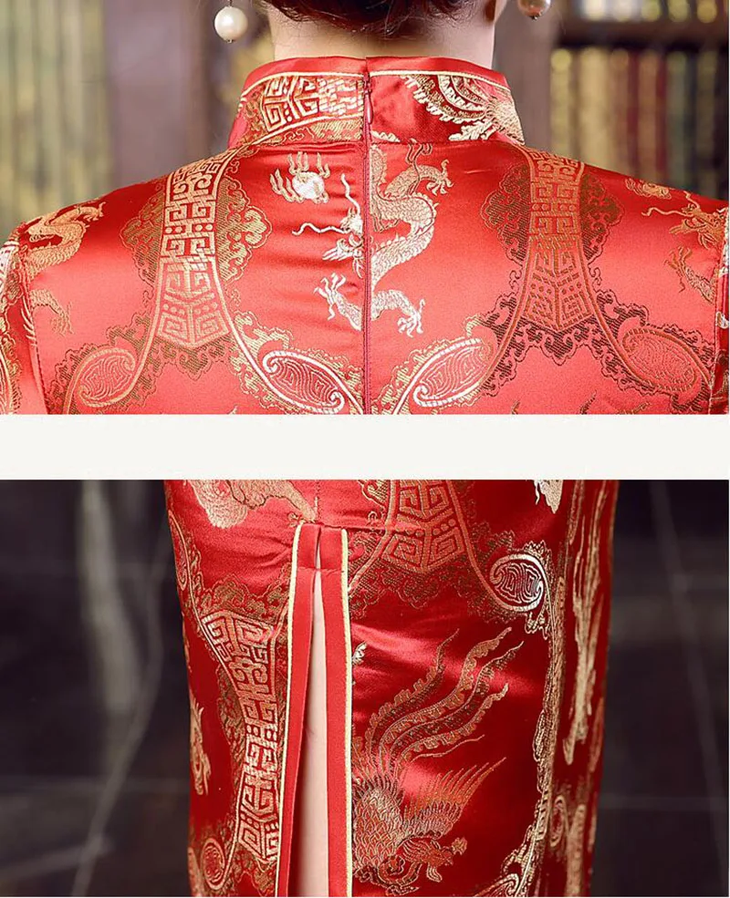 Длинные Cheongsam Тонкий Винтаж Женщин Феникс Платье Тан Костюм Плюс Размер Платья |