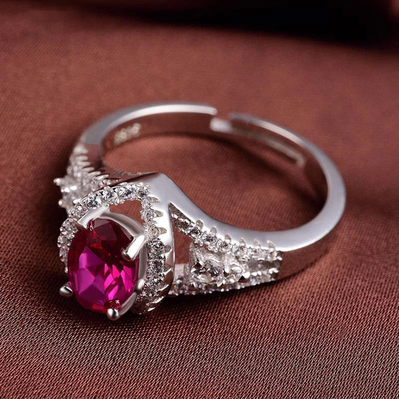 

Vintage 925 Sterling Silver Red Gemstone Ruby Fashion Diamonds Rings For Elegant Women Luxury Wedding Engagement Gift HOT SALE