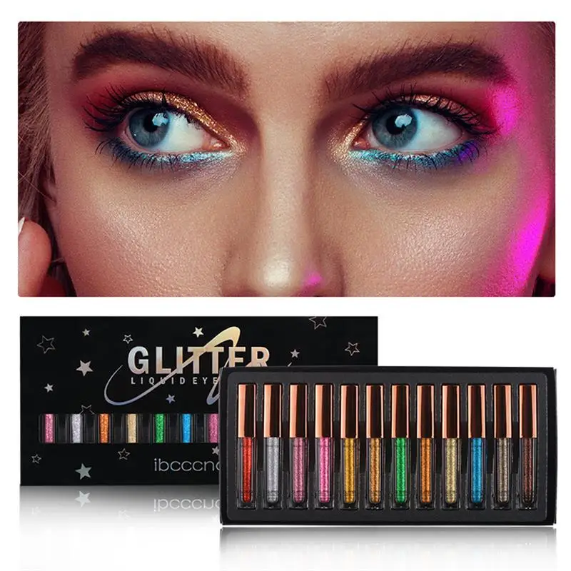 

12 Colors Shiny EyeLiners Cosmetics For Women Pigment Liquid Glitter Eye Liner Pen Rose Gold Waterproof Makeup Eyes Cosmetics