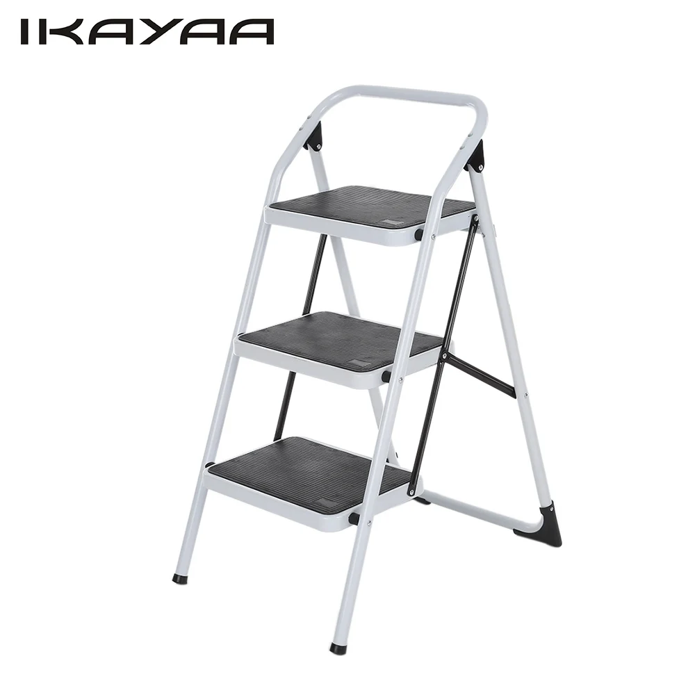 

iKayaa Non-slip Folding 3 Step Ladder with Hand Grip Iron Frame Portable Step Stool 330LB/150KG Capacity EN131 Approved