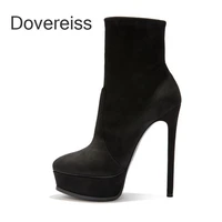 dovereiss 2022 fashion womens shoes winter goth platform pure color pink waterproof stilettos heels ankle boots new 40 41 42 43