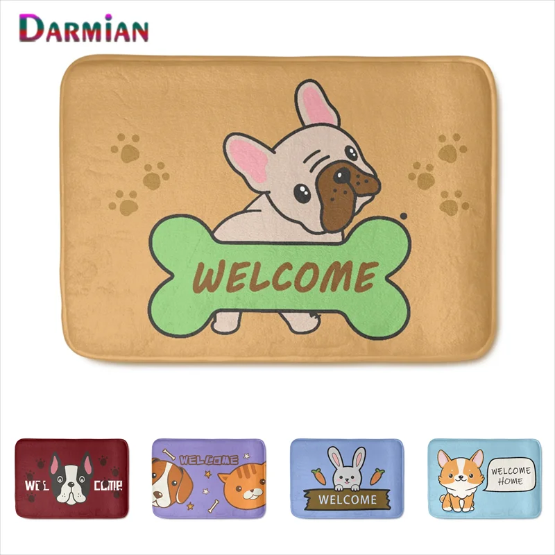 

Декоративные коврики DARMIAN для дома, домашние Придверные коврики для гостиной, с мультяшным рисунком мопса, добро пожаловать, Домашний напол...