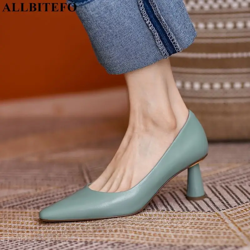 

ALLBITEFO soft genuine leather women high heels sheepskin insole fashion sexy club party women heels shoes simple basic shoes