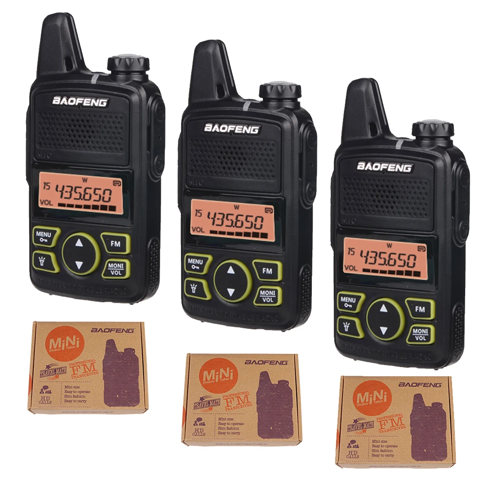 3pcs With Box 1 шт. мини Baofeng Walkie Talkie 10 км BF-T1 UHF 400-470MHz lcd Портативное двухстороннее радио детская игрушка беспроводной домофон FM Ham радио - Цвет: 3pcs With Box